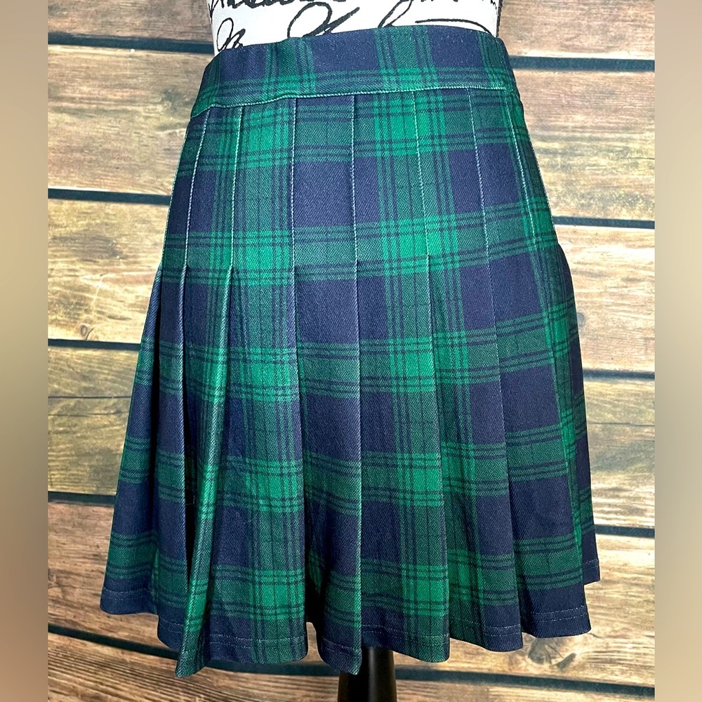 Plaid Green &Blue Pleated Tennis Skirt